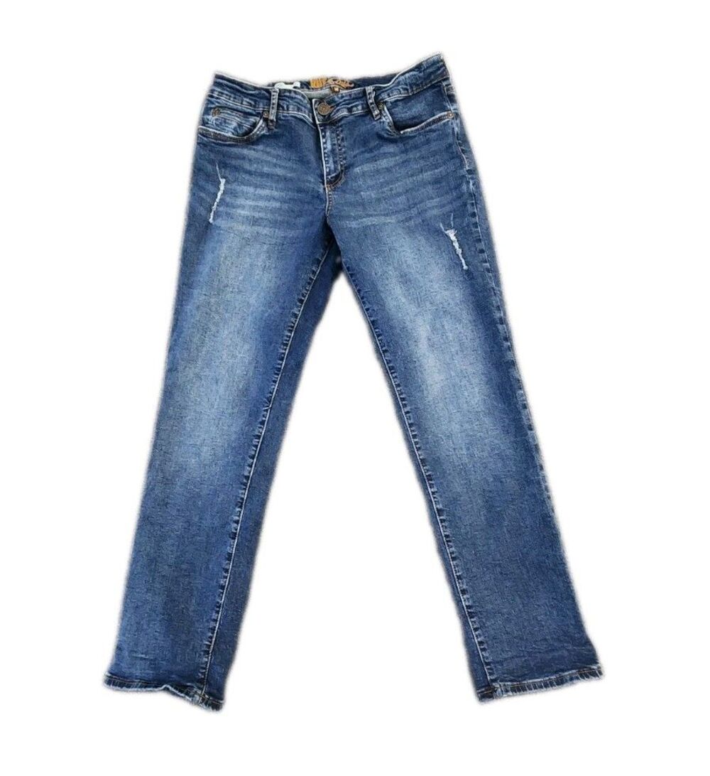 Kut from the Kloth Jeans Women's 14 Blue Denim Katy Boyfriend Distressed Stretch